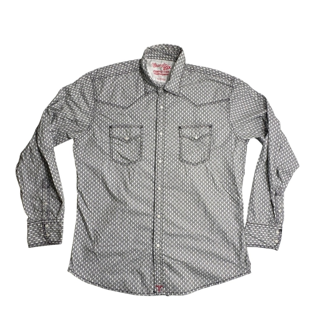 Wrangler 20X Competition Mens L White Black Geometric Pearl‎ Snap Western Shirt